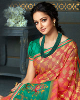 Vishal Prints Coral Brasso Saree With Foil Print And Jari Border