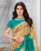 Vishal Prints Fawn And Teal Green Digital Print Georgette Saree