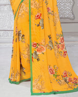 Vishal Prints Yellow Digital Print Georgette Saree