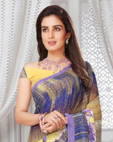 Vishal Prints Light Yellow And Lavender Digital Print Georgette Saree