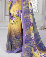 Vishal Prints Light Yellow And Lavender Digital Print Georgette Saree