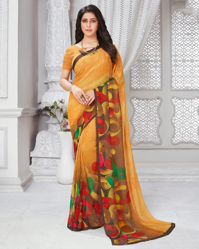 Vishal Prints Shaded Orange Digital Print Georgette Saree