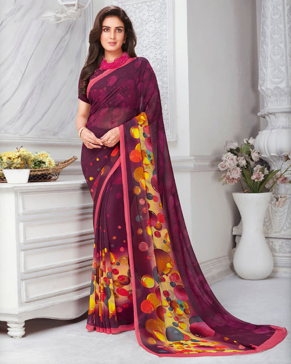 Vishal Prints Wine Digital Print Georgette Saree