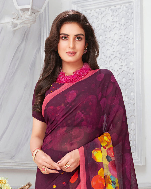 Vishal Prints Wine Digital Print Georgette Saree