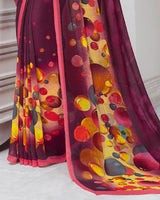 Vishal Prints Wine Digital Print Georgette Saree