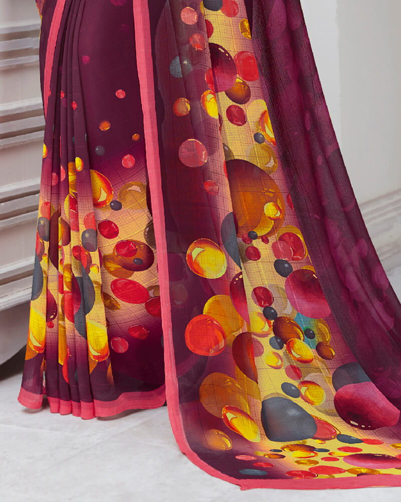 Vishal Prints Wine Digital Print Georgette Saree