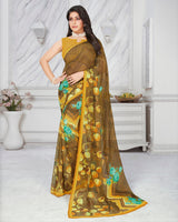 Vishal Prints Shaded Brown Digital Print Georgette Saree