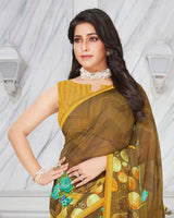 Vishal Prints Shaded Brown Digital Print Georgette Saree