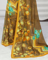 Vishal Prints Shaded Brown Digital Print Georgette Saree