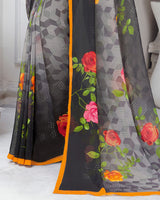 Vishal Prints Black And Grey Digital Print Georgette Saree