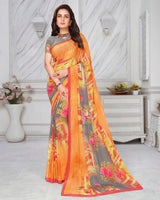 Vishal Prints Shaded Orange Digital Print Georgette Saree