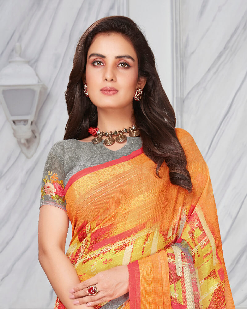 Vishal Prints Shaded Orange Digital Print Georgette Saree