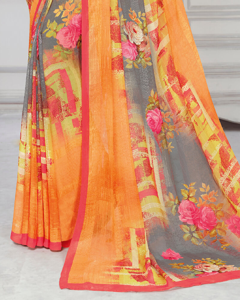Vishal Prints Shaded Orange Digital Print Georgette Saree