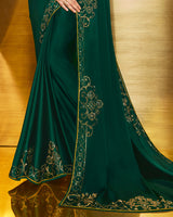 Vishal Prints Deep Sea Green Satin Saree With Stone Work