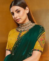 Vishal Prints Deep Sea Green Satin Saree With Stone Work