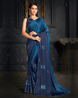 Vishal Prints Dark Blue Satin Saree With Stone Work