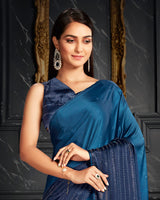 Vishal Prints Dark Blue Satin Saree With Stone Work