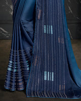 Vishal Prints Dark Blue Satin Saree With Stone Work