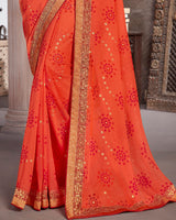 Vishal Prints Orange Georgette Saree With Foil Print And Jari Border