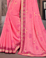 Vishal Prints Pink Georgette Saree With Foil Print And Jari Border