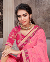 Vishal Prints Pink Georgette Saree With Foil Print And Jari Border