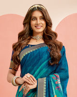 Vishal Prints Navy Blue Printed Georgette Saree With Jari Border