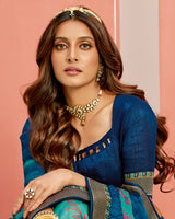 Vishal Prints Navy Blue Printed Georgette Saree With Jari Border