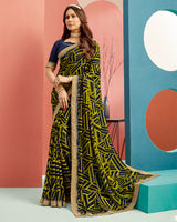Vishal Prints Dark Navy Blue Printed Georgette Saree With Jari Border