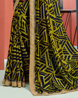 Vishal Prints Dark Navy Blue Printed Georgette Saree With Jari Border
