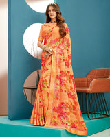 Vishal Prints Pastel Orange Printed Georgette Saree With Satin Border