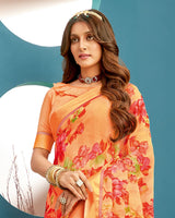 Vishal Prints Pastel Orange Printed Georgette Saree With Satin Border