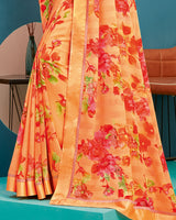 Vishal Prints Pastel Orange Printed Georgette Saree With Satin Border