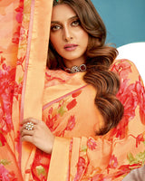 Vishal Prints Pastel Orange Printed Georgette Saree With Satin Border