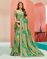 Vishal Prints Pastel Olive Printed Georgette Saree With Satin Border