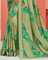 Vishal Prints Pastel Olive Printed Georgette Saree With Satin Border