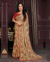 Vishal Prints Light Taupe Brasso Saree With Foil Print And Jari Border
