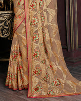 Vishal Prints Light Taupe Brasso Saree With Foil Print And Jari Border