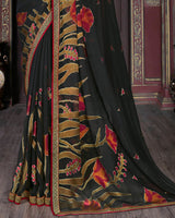 Vishal Prints Black Brasso Saree With Foil Print And Jari Border