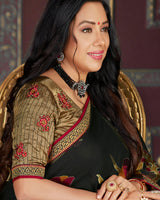 Vishal Prints Black Brasso Saree With Foil Print And Jari Border