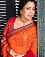 Vishal Prints Orange Chiffon Saree With Foil Print And Jari Border