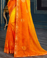 Vishal Prints Orange Chiffon Saree With Foil Print And Jari Border