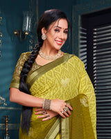 Vishal Prints Light Mehandi Green Chiffon Saree With Foil Print And Jari Border