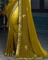 Vishal Prints Light Mehandi Green Chiffon Saree With Foil Print And Jari Border