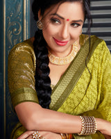 Vishal Prints Light Mehandi Green Chiffon Saree With Foil Print And Jari Border