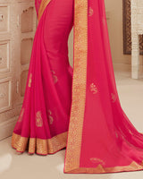 Vishal Prints Red Pink Chiffon Saree With Foil Print And Jari Border