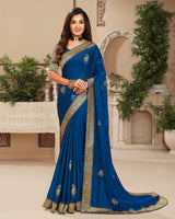 Vishal Prints Dark Blue Chiffon Saree With Foil Print And Jari Border