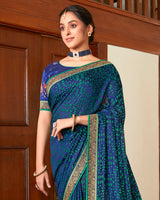Vishal Prints Ink Blue Brasso Saree With Foil Print And Jari Border