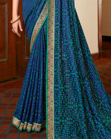 Vishal Prints Ink Blue Brasso Saree With Foil Print And Jari Border