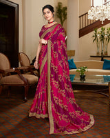 Vishal Prints Magenta Brasso Saree With Foil Print And Jari Border