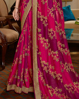 Vishal Prints Magenta Brasso Saree With Foil Print And Jari Border